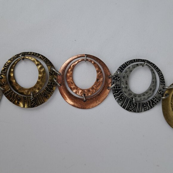 Boho Multi Tone Metal Hoop Chain Belt w/ Silver, Copper, Brass Tone Double Hoops - Picture 3 of 16